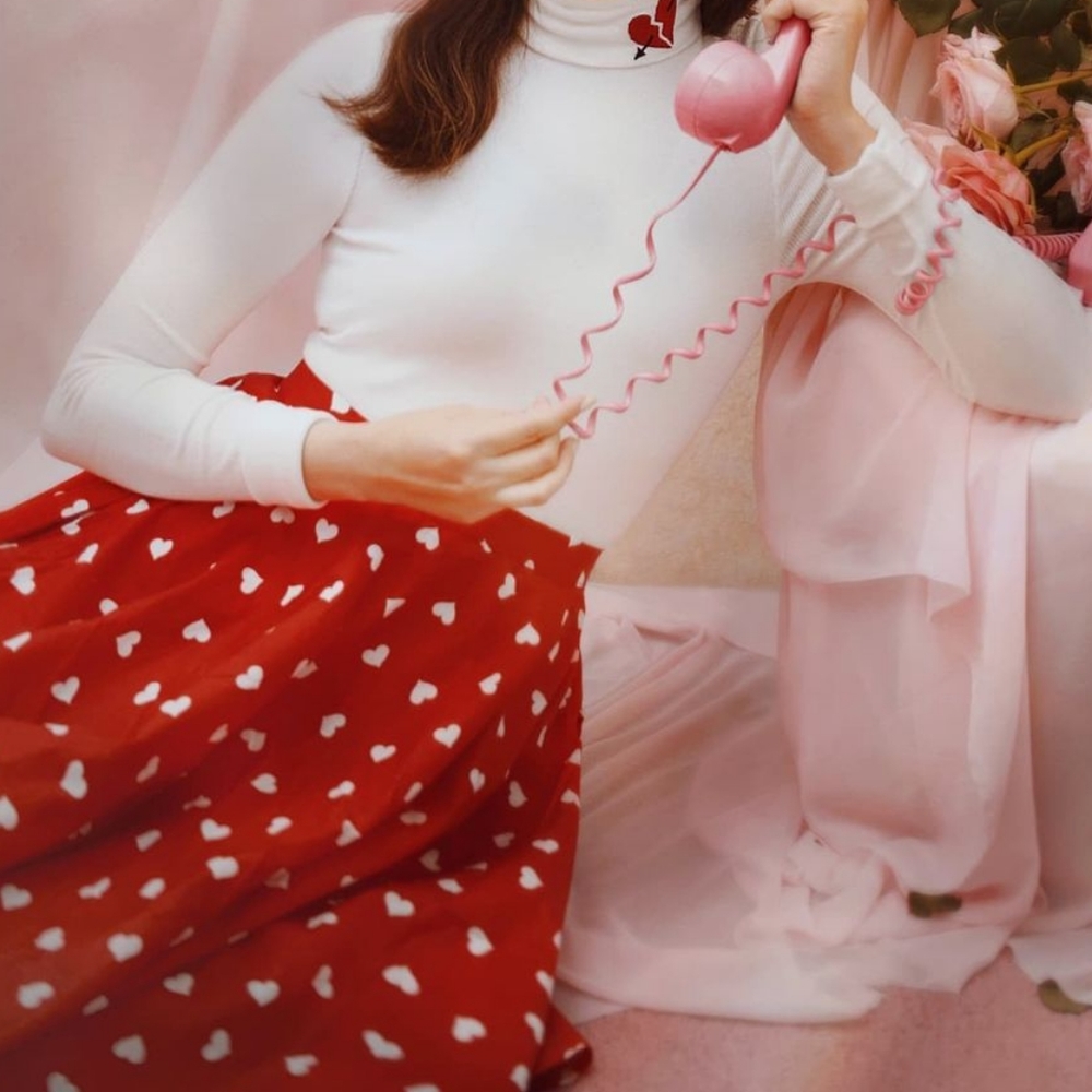Red Heart Midi Skirt